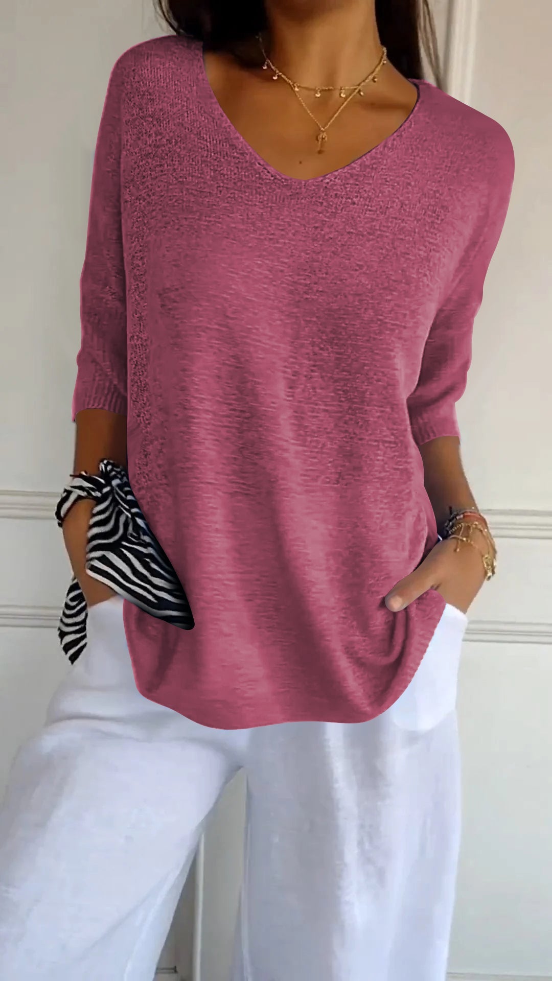 Levoire | Haut En Tricot Uni Avec Décolleté En V Rosa Rouge
