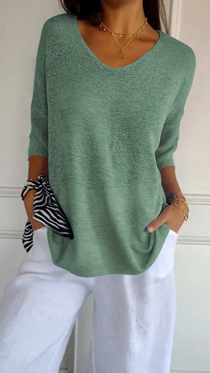 Levoire | Haut En Tricot Uni Avec Décolleté En V Vert gazon
