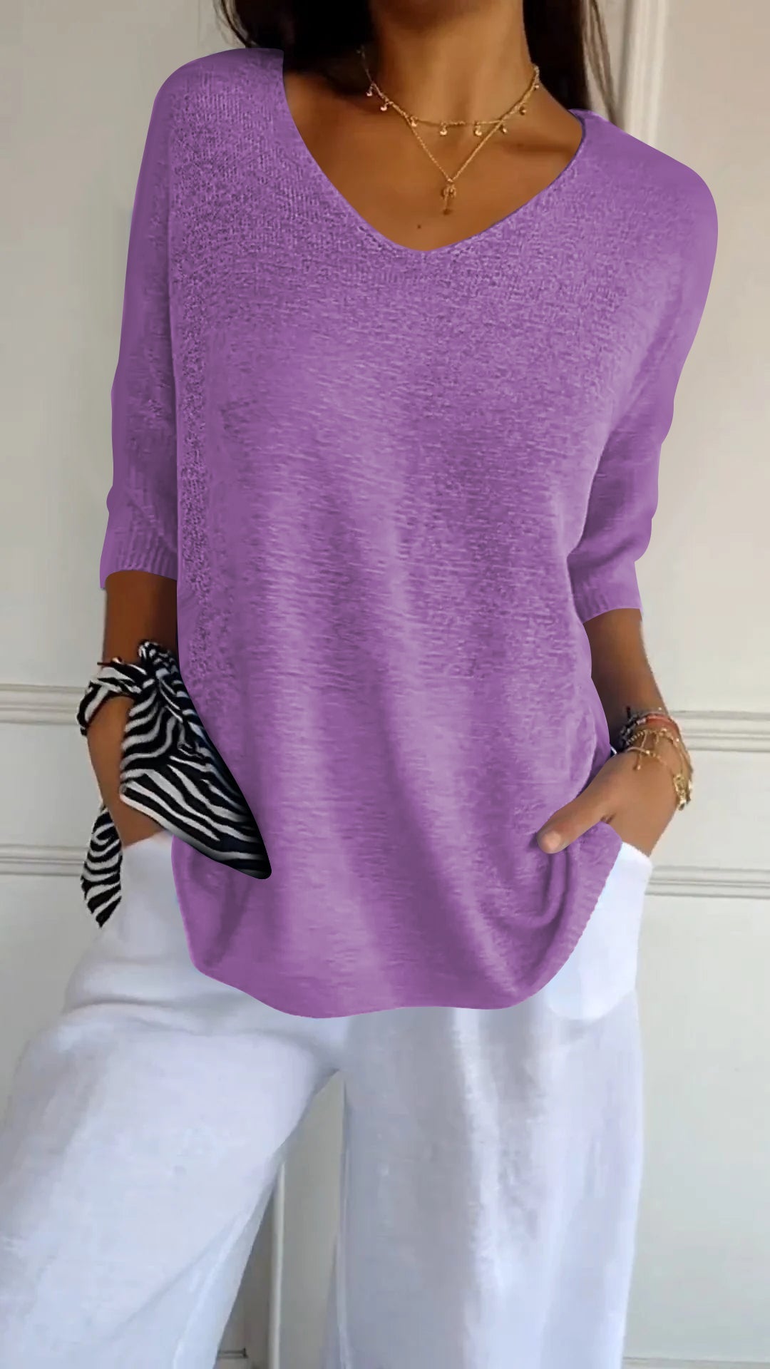 Levoire | Haut En Tricot Uni Avec Décolleté En V Lila