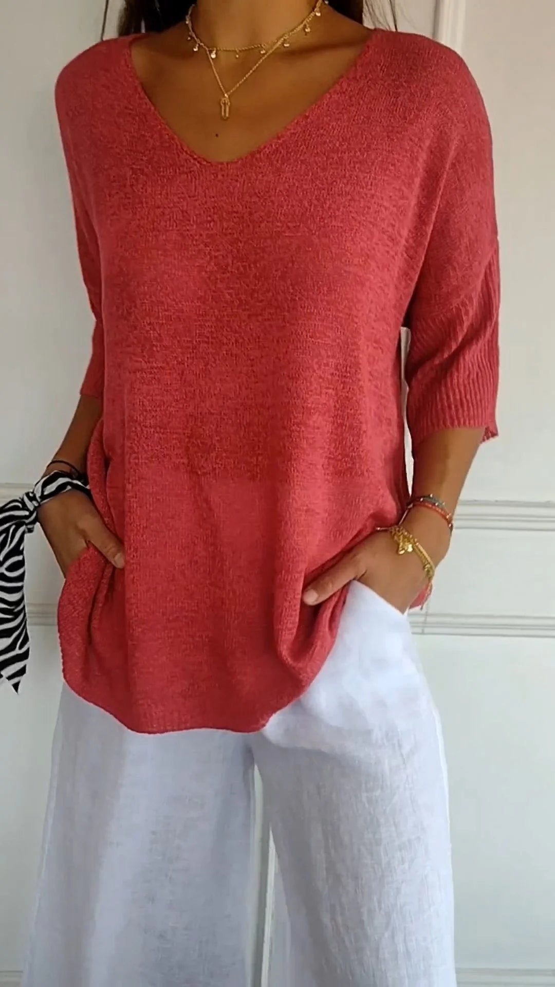 Levoire | Haut En Tricot Uni Avec Décolleté En V Rot