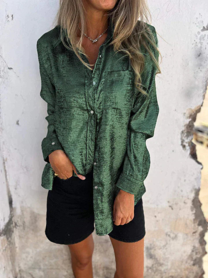 Levoire | Chemise En Cuir Suédé Décontractée Avec Col Tendance Vert