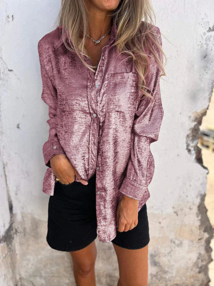Levoire | Chemise En Cuir Suédé Décontractée Avec Col Tendance Rosa
