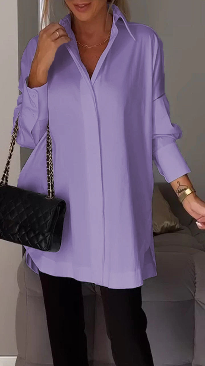 Levoire | Élégante Blouse Longue Avec Revers Pour Femmes Lilas