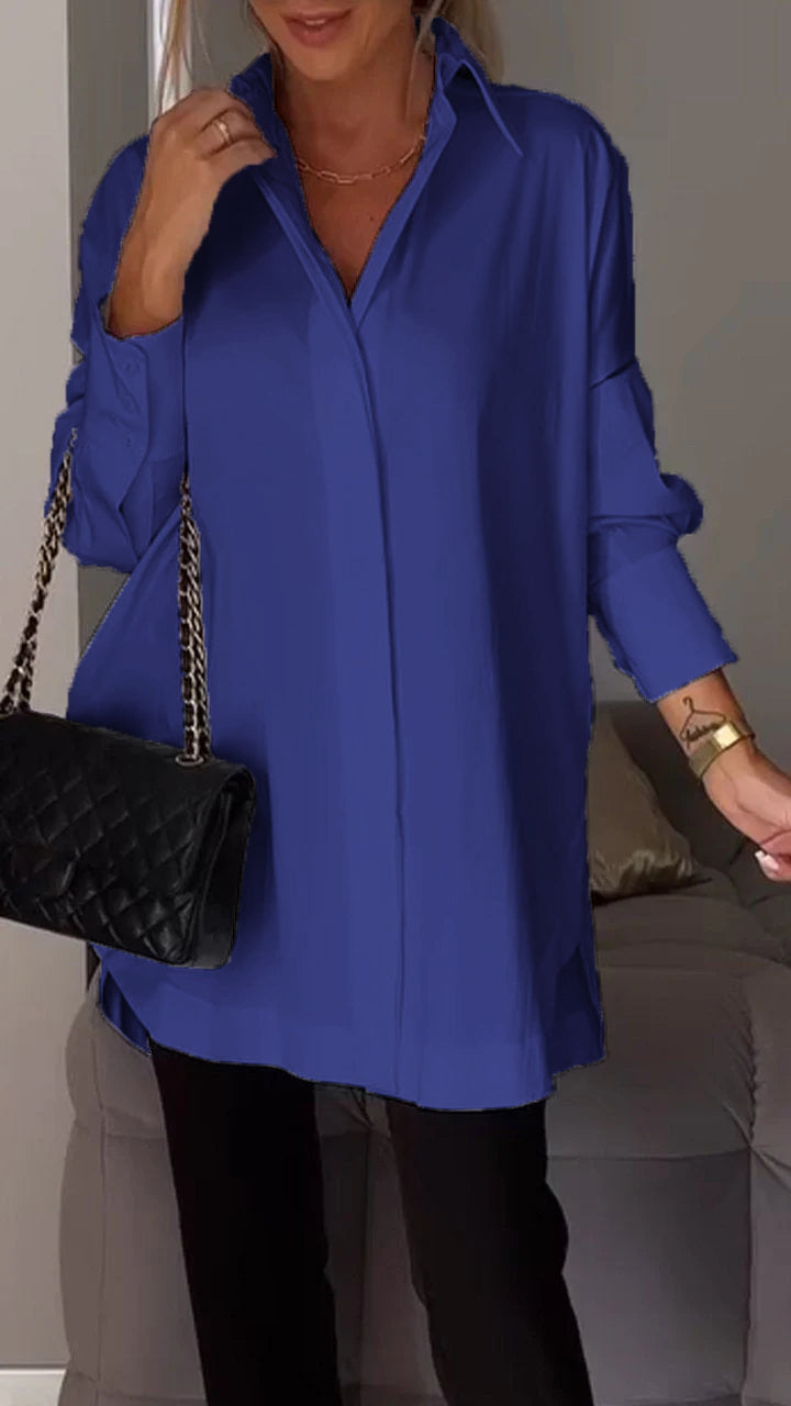 Levoire | Élégante Blouse Longue Avec Revers Pour Femmes bleu foncé