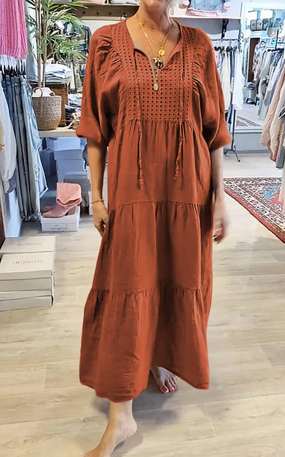 Levoire | Robe Décontractée Femme À Encolure En V De Couleur Unie brun foncé