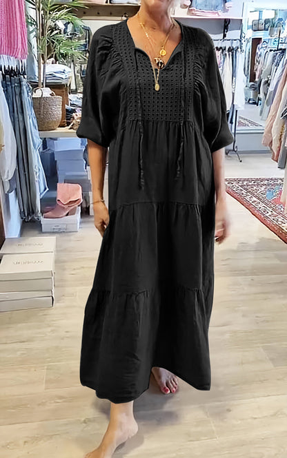 Levoire | Robe Décontractée Femme À Encolure En V De Couleur Unie Noir