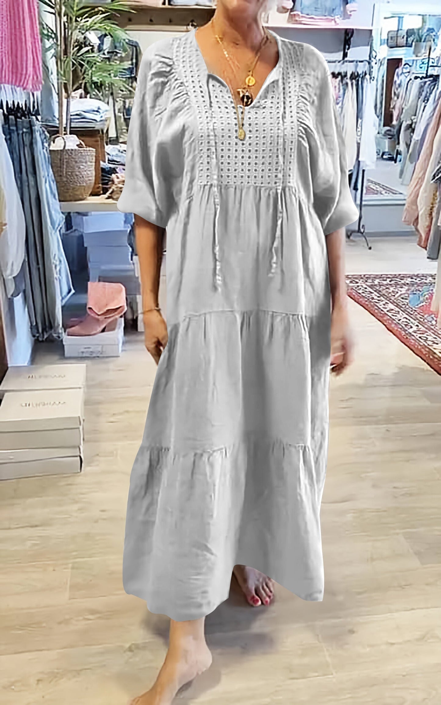 Levoire | Robe Décontractée Femme À Encolure En V De Couleur Unie Gris