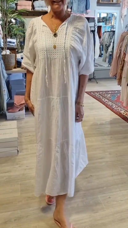 Levoire | Robe Décontractée Femme À Encolure En V De Couleur Unie Blanc