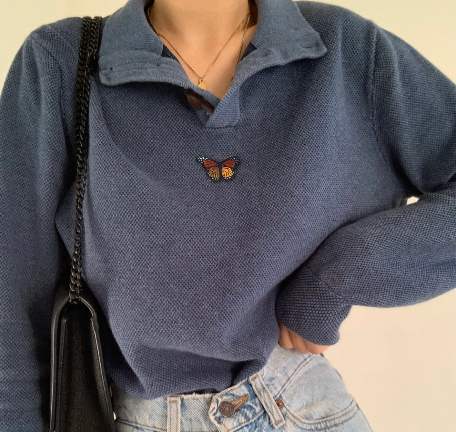 Sweat pour femmes en design gaufré décontracté avec papillon brodé Levoire
