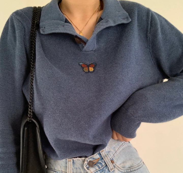 Sweat pour femmes en design gaufré décontracté avec papillon brodé Levoire