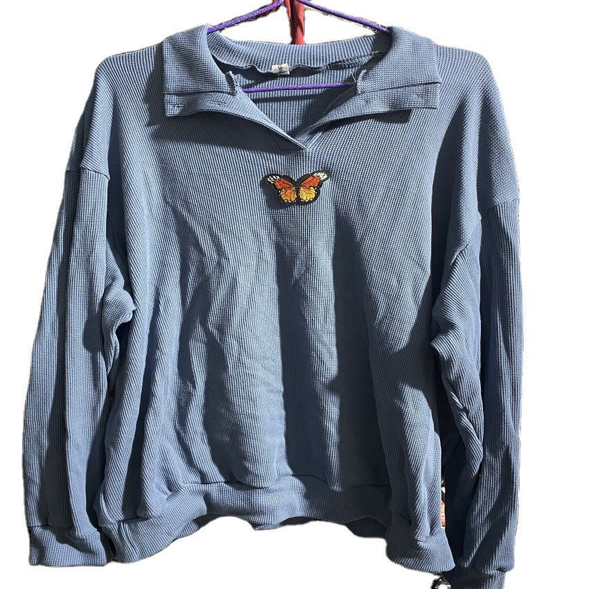 Sweat pour femmes en design gaufré décontracté avec papillon brodé Levoire