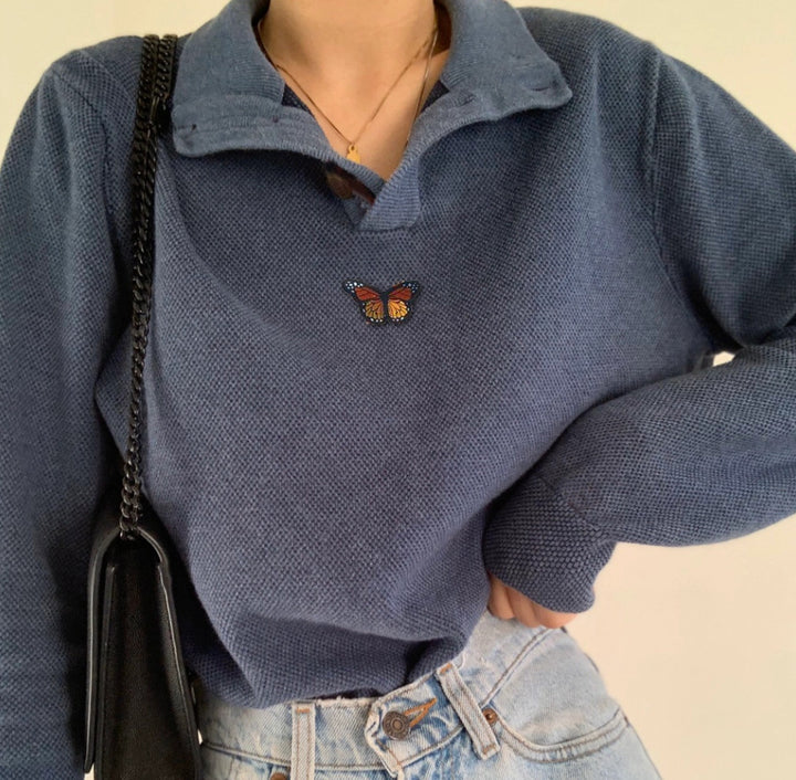 Sweat pour femmes en design gaufré décontracté avec papillon brodé Levoire