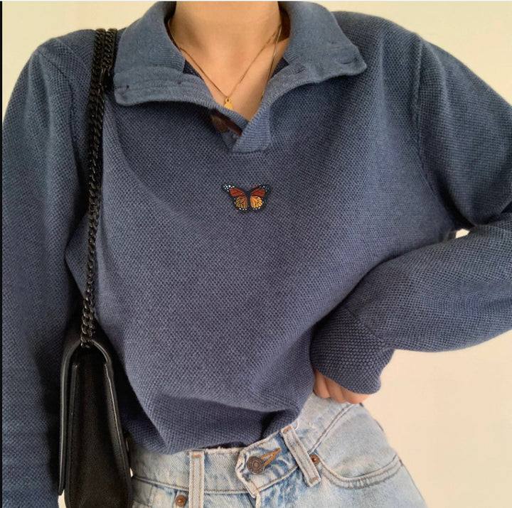 Sweat pour femmes en design gaufré décontracté avec papillon brodé Levoire