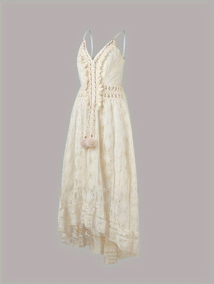 Levoire | Robe Maxi Boho D'Été Avec Bretelles Spaghetti Et Décolleté En V