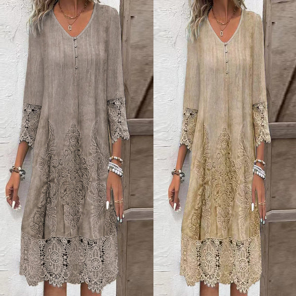 Levoire | Robe En Dentelle À Manches Mi-Longues Et Col V Pour Femmes