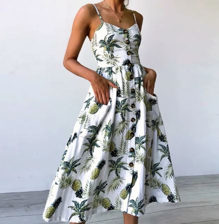Levoire | Robe Midi Sexy D'Été Avec Motif De Plage Blanc