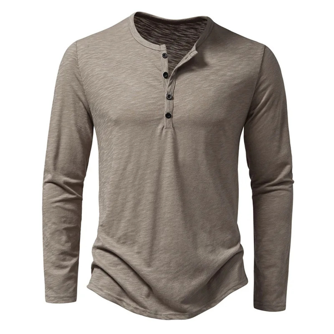 Levoire | T-shirt Henley à manches longues coupe Slim Kaki