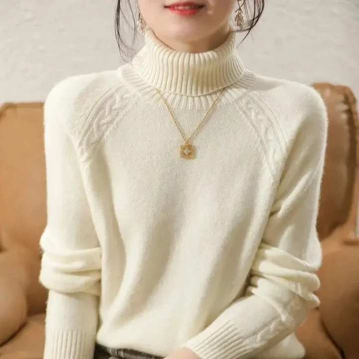 Levoire | Pull à col montant Pull Femme Détails du motif en cable Beige