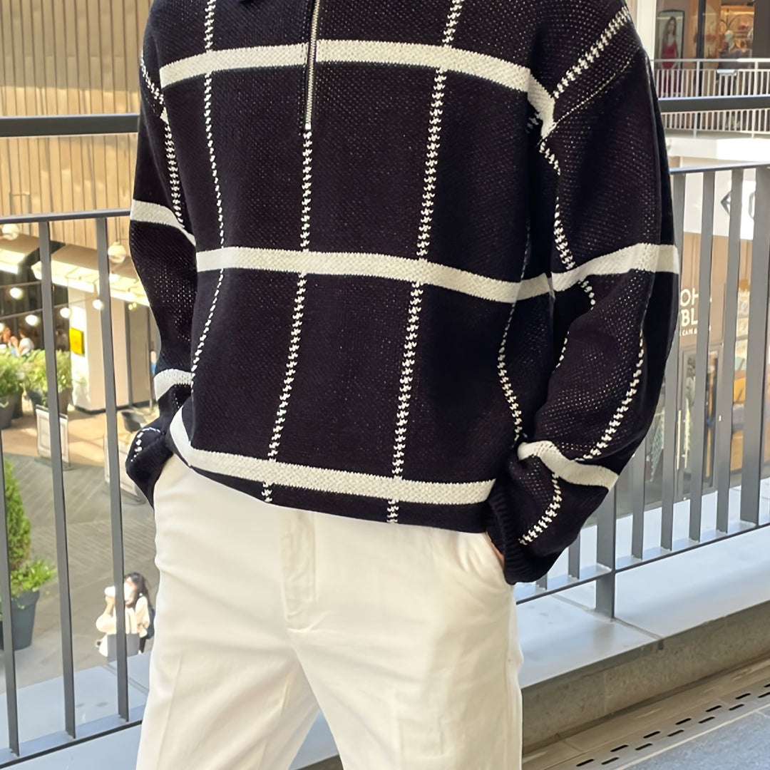 Levoire | Pull Homme À Carreaux Avec Demi-Zip