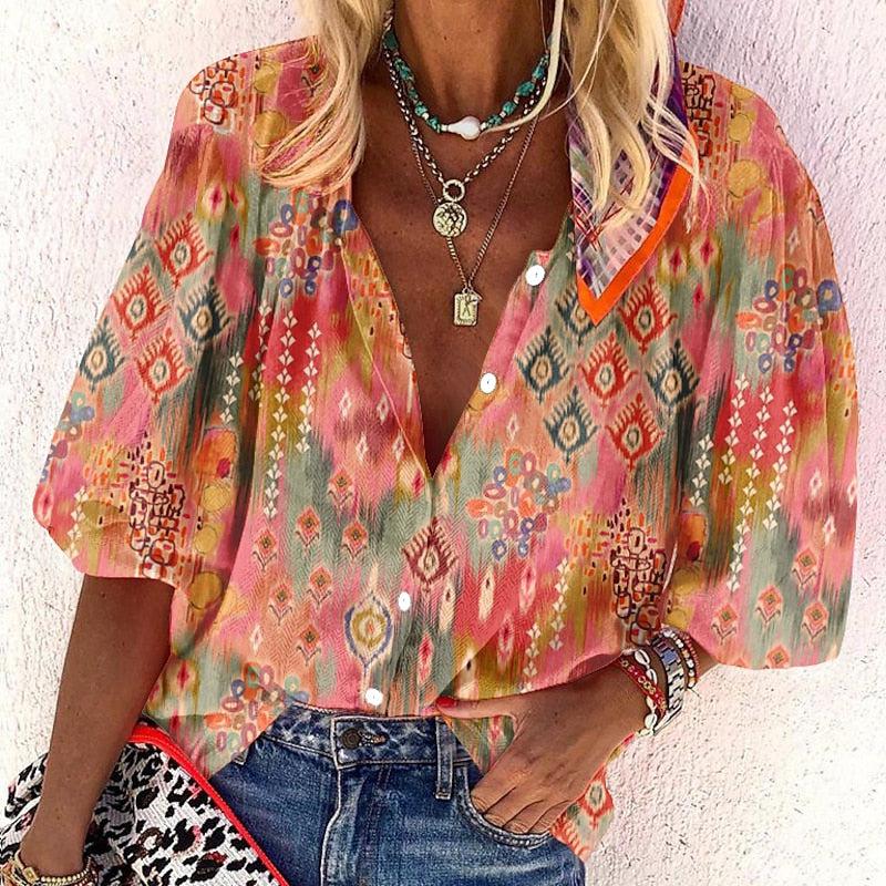 Levoire | Haut Élégant Avec Motif Floral Et Manches Trois Quarts