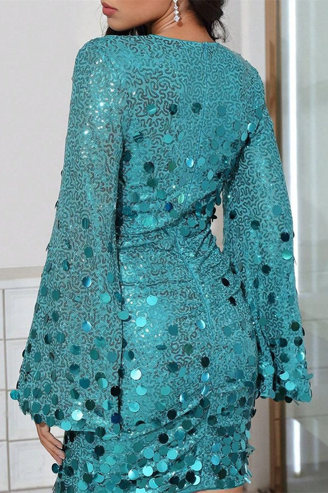 Levoire | Robe Mini à Décolleté en Sequins avec Manches Longues