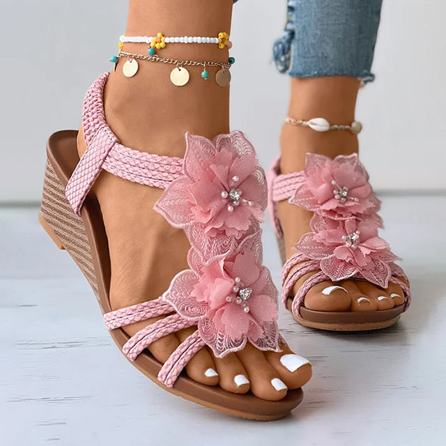 Levoire | Avec Talon Compensé Avec Décoration Florale Rose