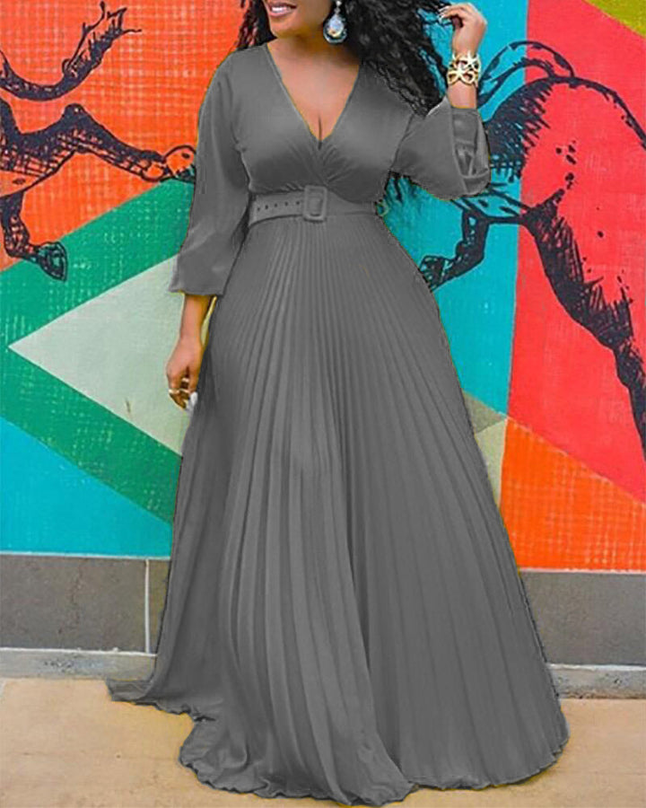 Levoire | Élégant Vintage Sifon Longue Manche-M robe longue Gris