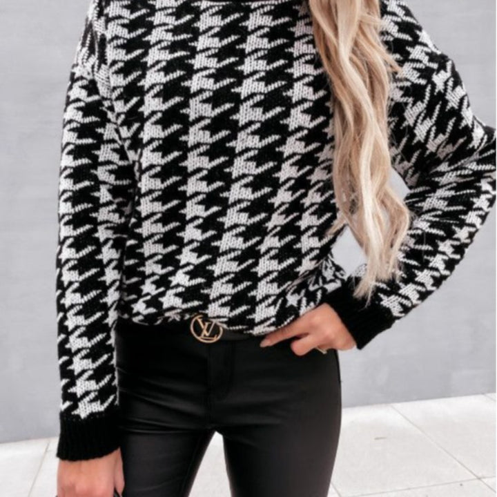 Sweater pour femme avec un motif pied-de-poule moderne et une coupe décontractée Levoire