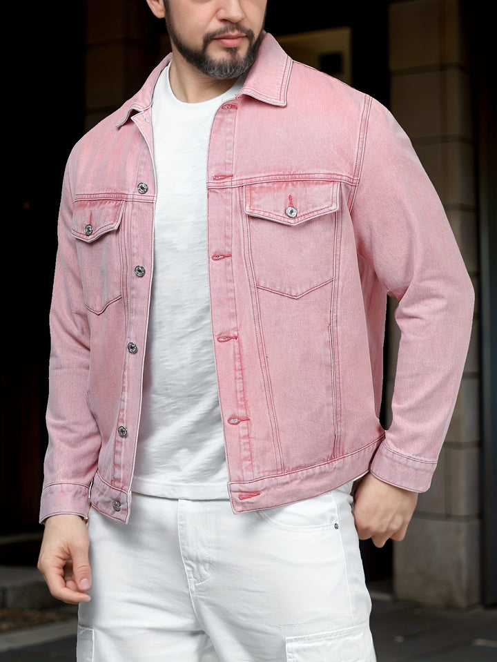 Levoire | Grande Taille Veste En Jean En Coton À Design Uni Couleur rose