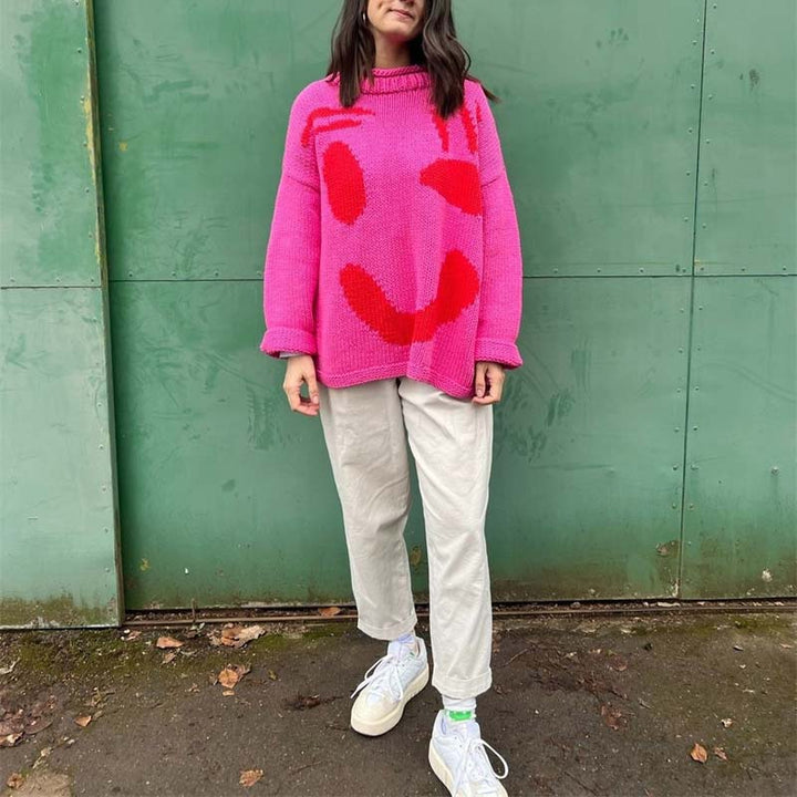 Levoire | En Tricot Décontracté Smiley Rouge Rosé