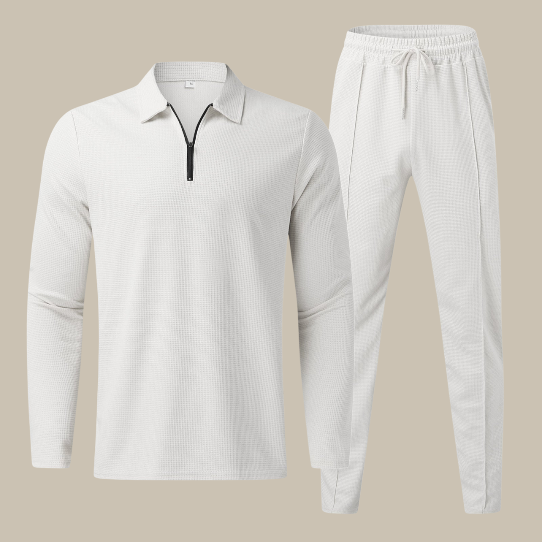 Levoire | Haut 2 Pièces Costume Homme Polo Manches Longues Et Jogger blanc