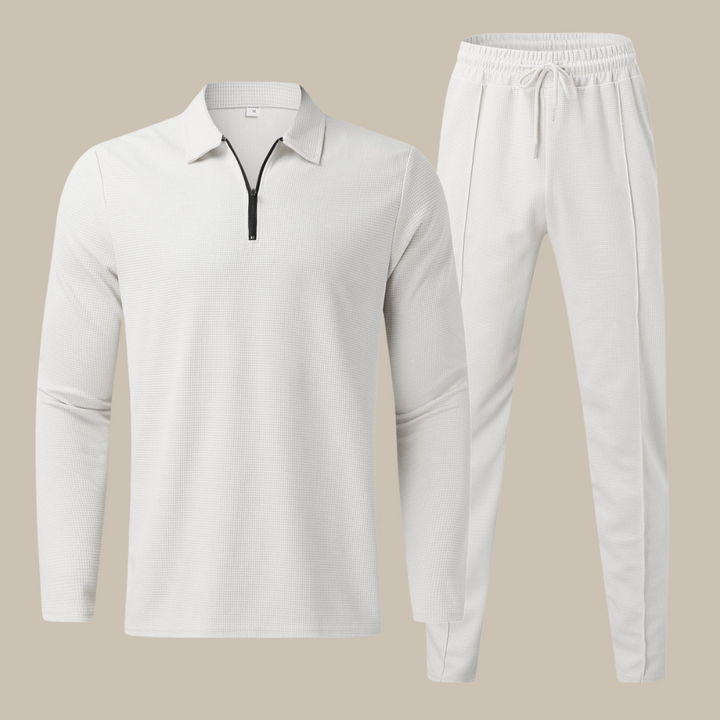 Levoire | Haut 2 Pièces Costume Homme Polo Manches Longues Et Jogger blanc