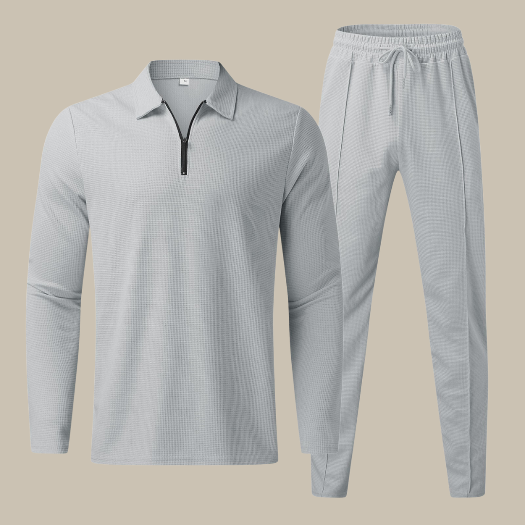 Levoire | Haut 2 Pièces Costume Homme Polo Manches Longues Et Jogger gris