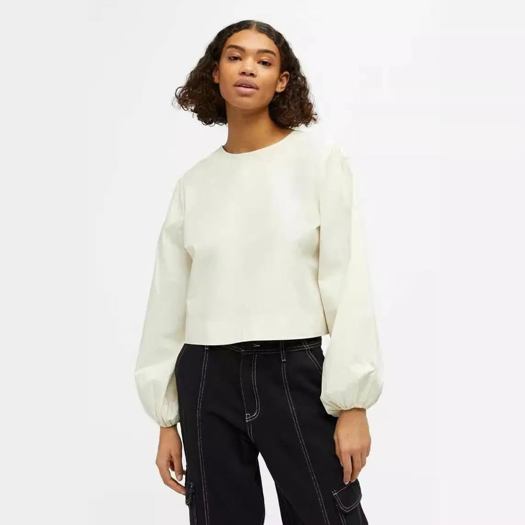 Levoire | Chemise plissée à manches longues dans une couleur unie avec un nœud