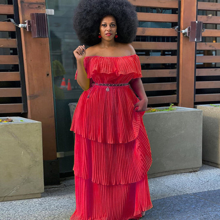 Levoire | Robe maxi plissée séduisante de vacances à la plage Rot