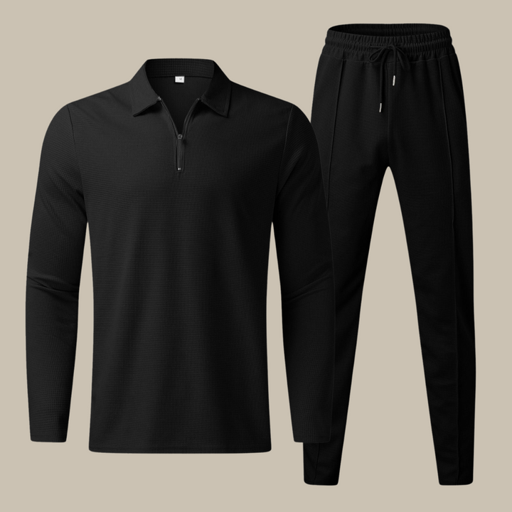 Levoire | Haut 2 Pièces Costume Homme Polo Manches Longues Et Jogger noir