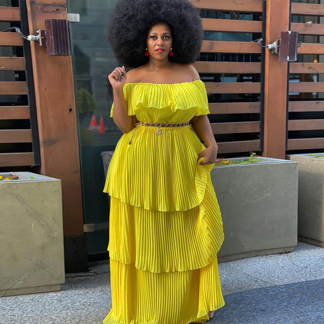 Levoire | Robe maxi plissée séduisante de vacances à la plage Jaune