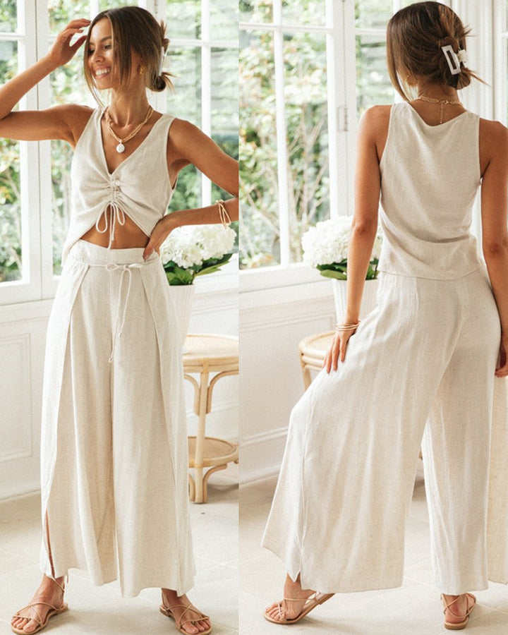 Ensemble Femme Deux Pièces avec Top Court et Pantalons Amples Levoire