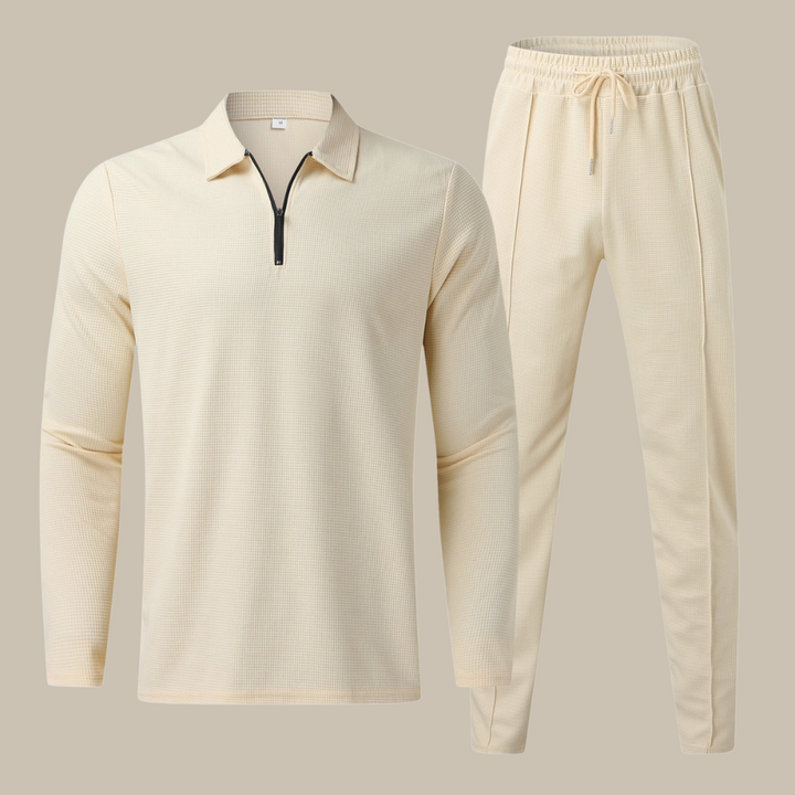 Levoire | Haut 2 Pièces Costume Homme Polo Manches Longues Et Jogger beige
