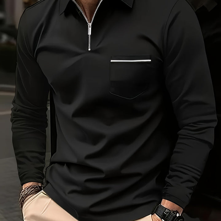 Levoire | Uni-Col Longue Manche Polo Noir
