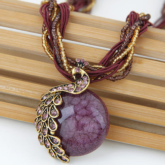 Levoire | Pendentif Paon Collier Violet foncé