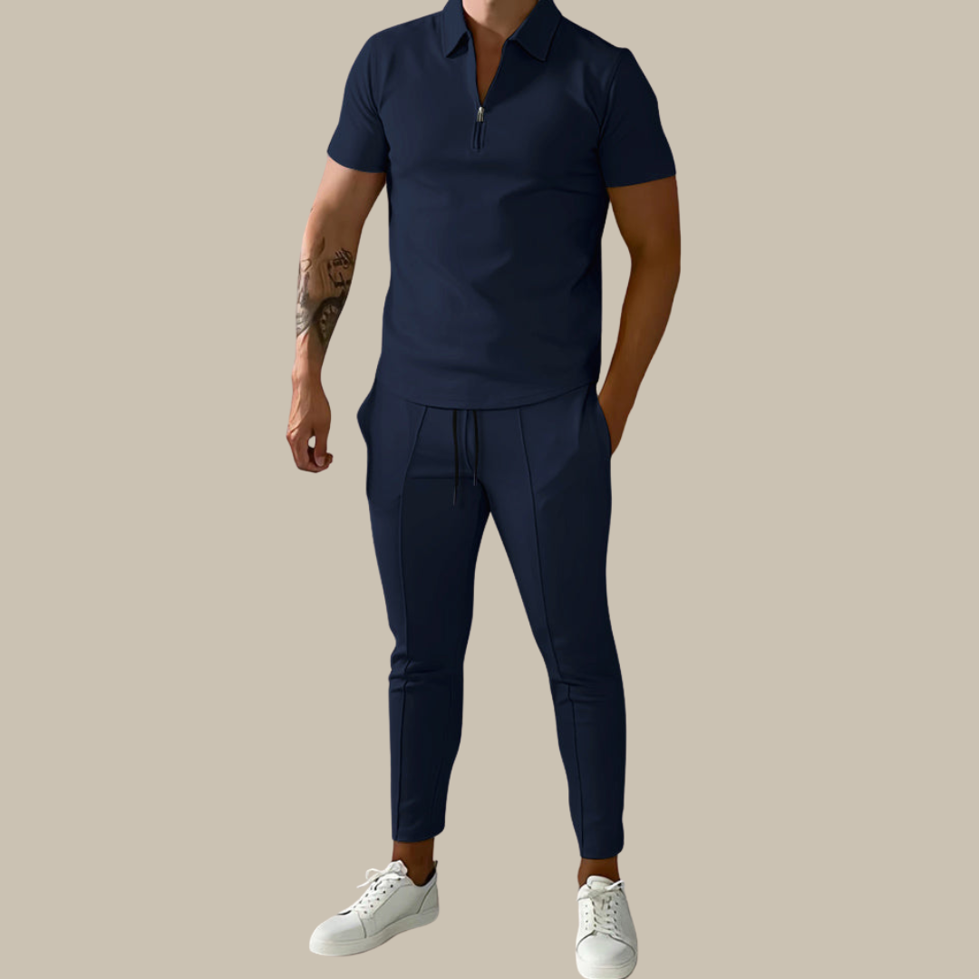 Levoire | Élégant Costume 2 Pièces Pour Homme Avec Polo Et Pantalon bleu