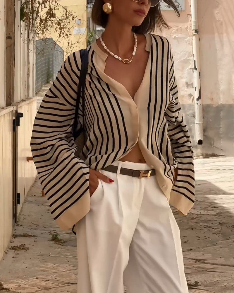 Levoire | Chemise Décontractée À Manches Raglan À Rayures Polyvalente