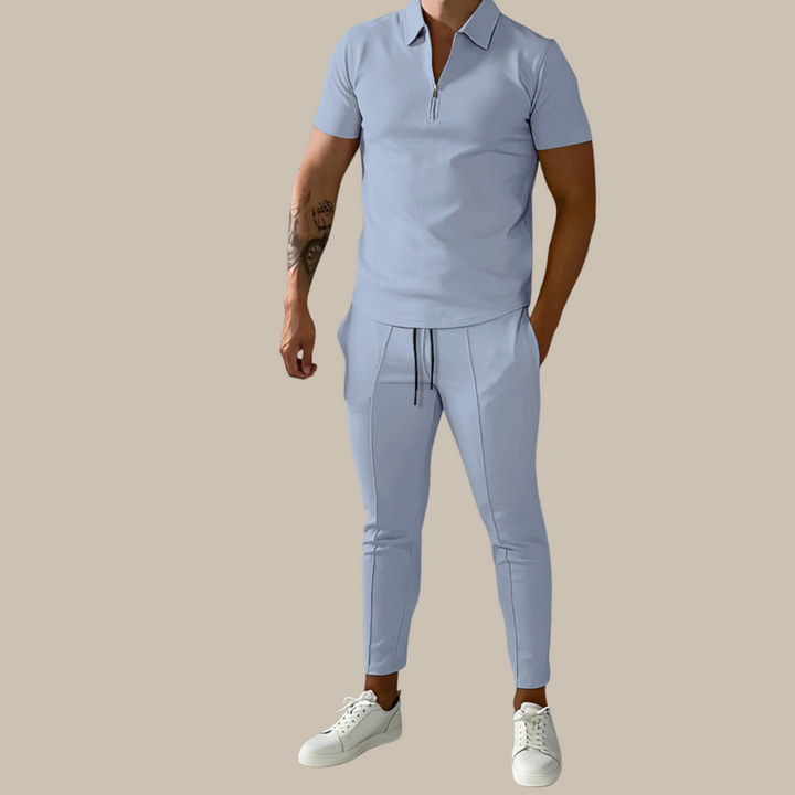 Levoire | Élégant Costume 2 Pièces Pour Homme Avec Polo Et Pantalon bleu clair
