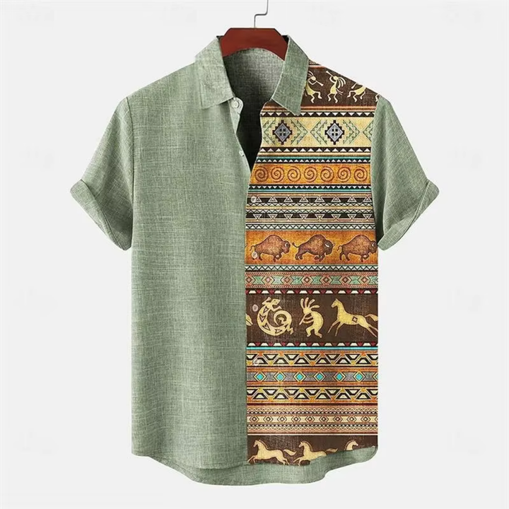 Levoire | Chemise à manches courtes avec impression artistique Vert-Orange