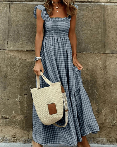 Levoire | Robe maxi été froissée avec motif à carreaux