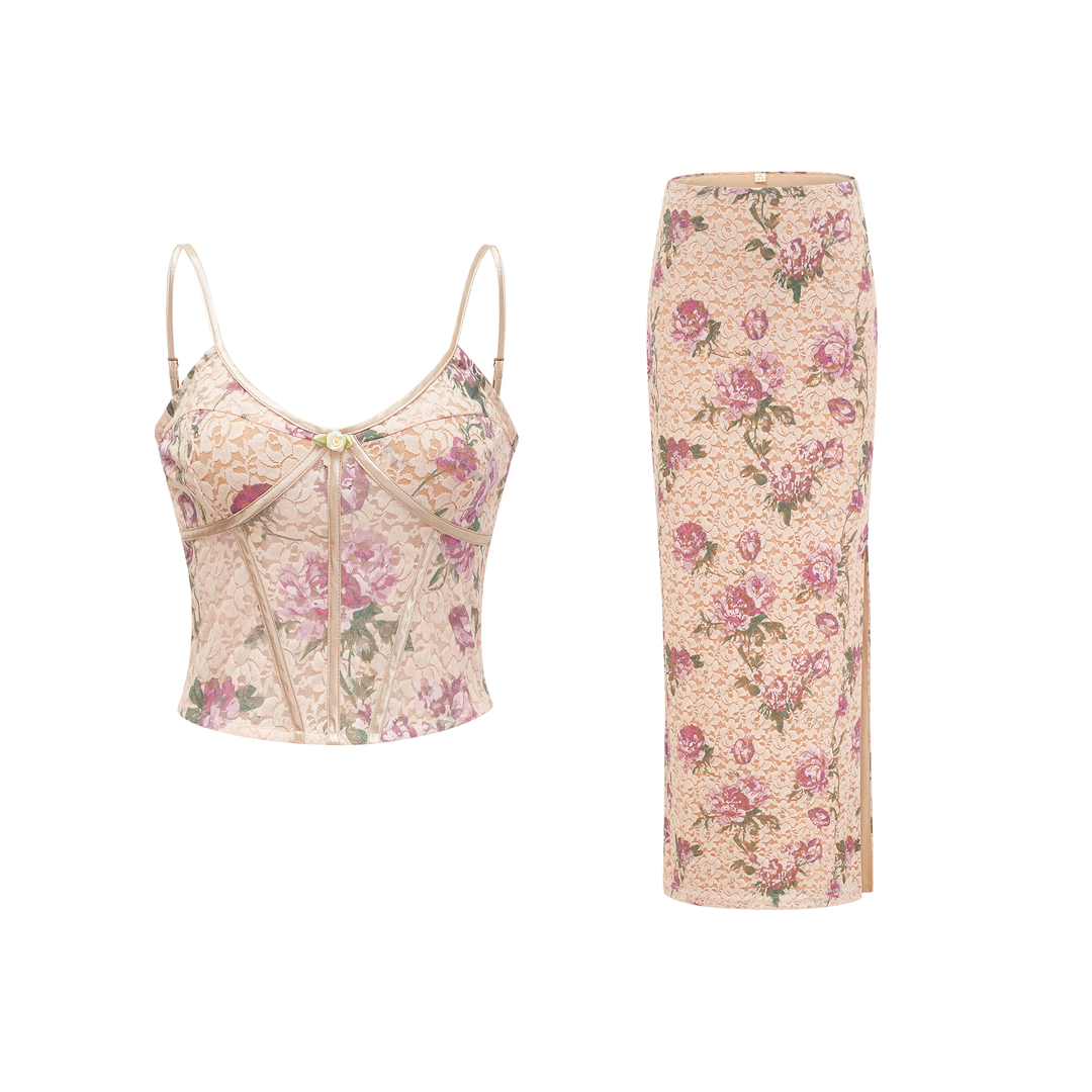 Levoire | Haut De Gilet Imprimé Floral & Ensemble De Jupe Assorti
