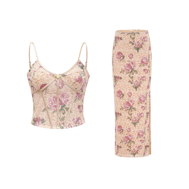 Levoire | Haut De Gilet Imprimé Floral & Ensemble De Jupe Assorti