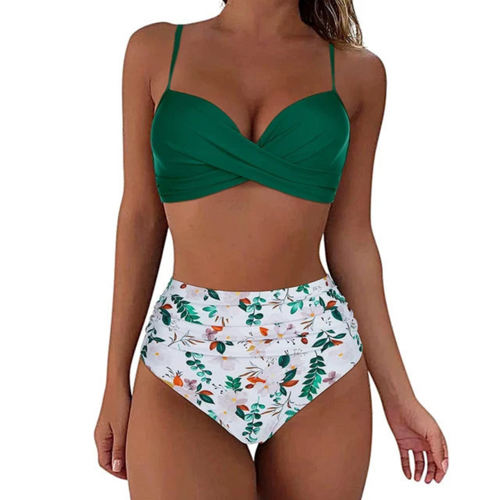 Levoire | Bikini Confort Hautement Ajusté Vert foncé Feuilles