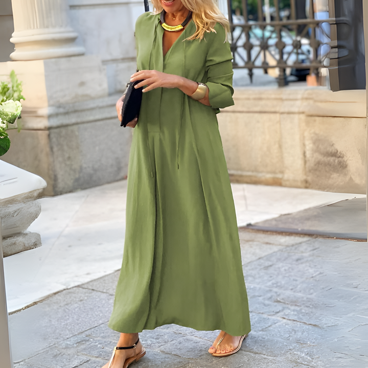 Levoire | Rento V Neck Long Maxidress Avec Manches Longues Vert
